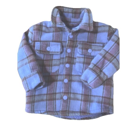 Cotton on Kids Purple Plaid  Button Up Shacket sz  1-2 Long Sleeve cozy - Picture 1 of 8